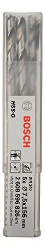 Bosch Accessori 2608596826 - Punta trapano in metallo, HSS-R DIN 340, 7,5 x 102 x 156 mm