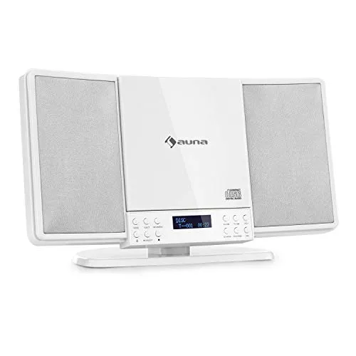 AUNA V14-DAB - Impianto Stereo Verticale , Lettore CD , Sintonizzatore Radio FM e DAB+ , Bluetooth , SlimDesign Concept , Ingresso AUX , Jack Cuffie , Idoneo a Montaggio a Parete , Bianco