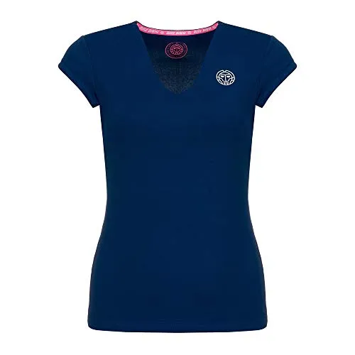 BIDI BADU Neck Tee, Bella 2.0 Tech-Maglietta con Scollo a V Donna, Blu Scuro, L