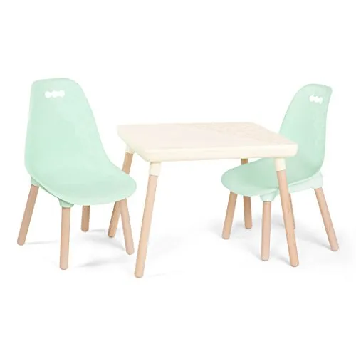 B. spaces by Battat - Set tavolo e sedie per bambini, con gambe in legno naturale (avorio e menta), bianco, BX1866C1Z