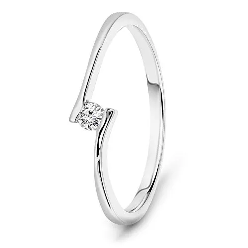Miore anello solitario di fidanzamento in oro bianco 14 carati con diamante a taglio brillante da 0,05 ct
