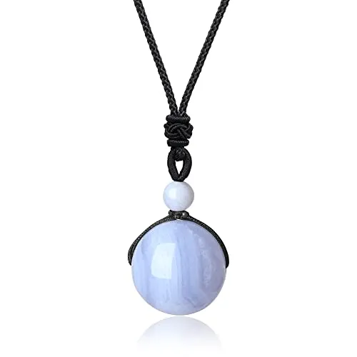 COAI Pendente Sfera in Agata Azzurra Venata, Collana Pendente Unisex Bilanciamento Reiki in Pietre Mala con Laccio Regolabile