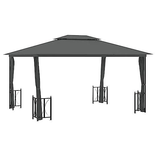 vidaXL Gazebo con Teli Laterali e Doppio Tetto 3x4 m Antracite