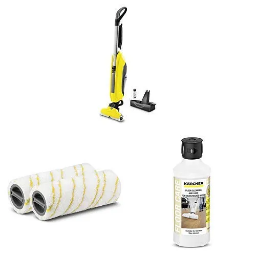 Kärcher Fc 5 Lavasciuga Pavimenti, Lava E Aspira In Una Sola Passata, 460 W + Kärcher 2.055-006.0 Set Di Rulli Per Lavapavimenti, Giallo + Kärcher Cura Piano Legno Cerato/Oliato Rm 535