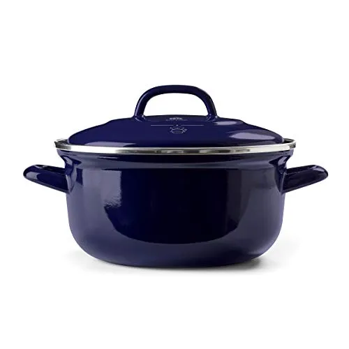 BK Indigo Alluminio Heavy Gauge Acciaio Al Carbonio Indigo, Induzione, 5.5QT Smalto Antiaderente Forno Olandese, Lavabile In Lavastoviglie, Blu