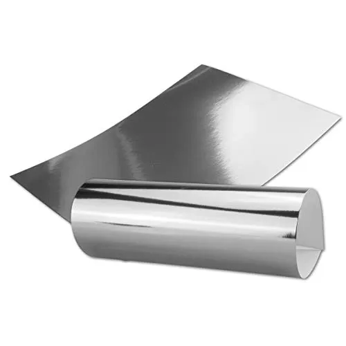 Set di 10 fogli di carta argentata metallizzata a specchio, colore argento lucido, retro bianco, formato DIN A4, 21,0 x 29,5 cm, in confezione regalo/scatola regalo di alta qualità