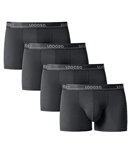 LAPASA Boxer Uomo Pacco da 4 Slip Mutande Intimo in Micromodal - Tessuto Estremamente SOFFICE - Underwear Nero Grigio Blu M02