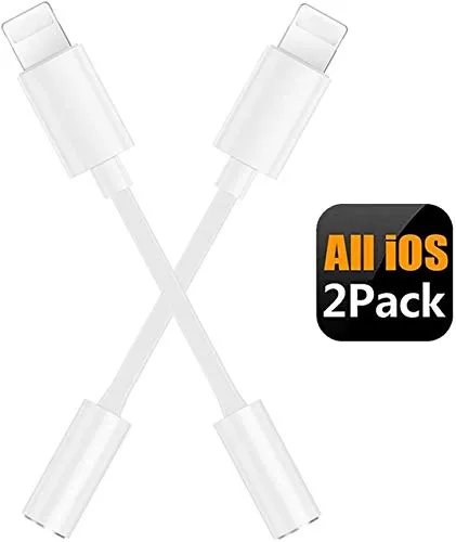 (2 pacchi) Adattatore per iPhone X Cuffie 3,5 mm Adattore Cuffie per iPhone Ruduttore Jack Cavo Aux Audio Attacco Compatibile con iPhone 7/7 Plus/8/8 Plus/X/XR/XS/12 Dongle Adapter Connettore- Bianco