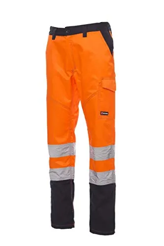 PAYPER Charter Pantalone da Uomo multistagione da Lavoro Misto Cotone Chiusura Zip Alta visibilità Tasche Anteriori Laterali Posteriori (Arancione Fluo/Blu Navy, M)