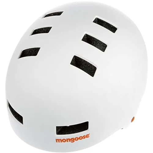 Mongoose - Casco Urban Hardshell per adulti/ragazzi, per monopattino, BMX, ciclismo e skate, unisex, per bambini dagli 8 anni in su, bianco/arancione, L, 60-62 cm