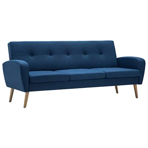 vidaXL Divano a 3 Posti in Tessuto Blu Sdraio Lettino Salotto Sofa Ottomana