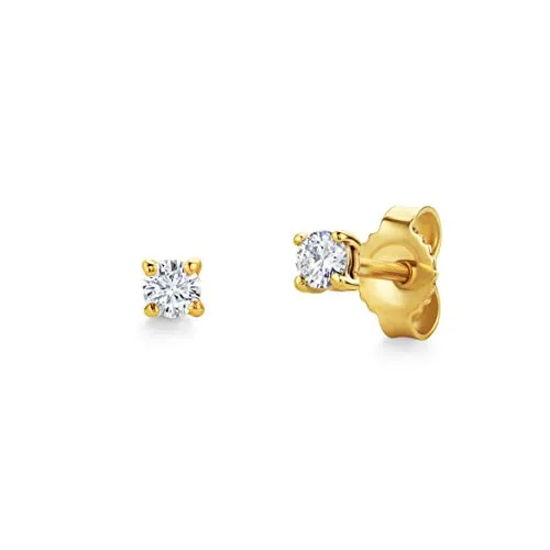 Orovi - Orecchini da donna in oro giallo con diamante solitario 0,15 ct colore H purezza vs orecchini in oro 14 carati (585)