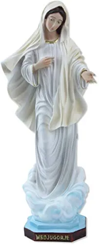 Proposte Religiose Statua della Madonna di Medjugorje in Resina. Altezza cm 30. Dipinta a Mano.
