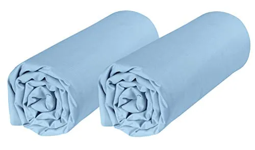 P'tit Basile - set di 2 lenzuola con angoli forma ovale - 40 x 80 cm - cotone Biologico - azzurro - anche per carrozzina neonato navicelli e culle