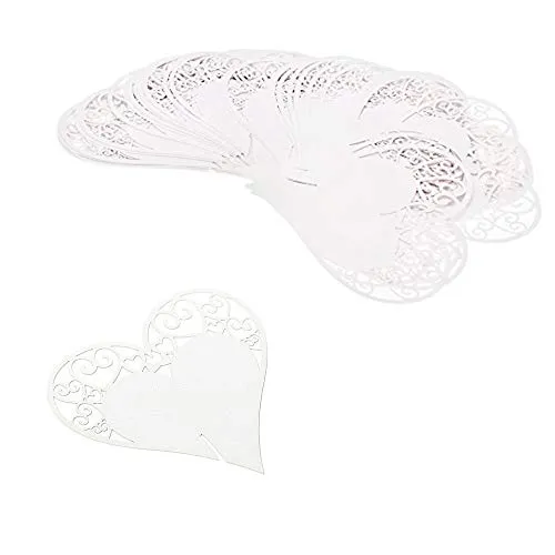 JZK 50 Perlato bianco cuore segnaposto segnatavolo segnabicchiere bomboniera per matrimonio compleanno Natale nascita battesimo comunione laurea