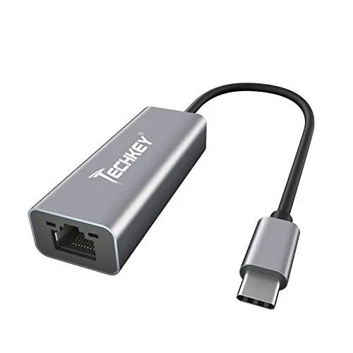 Techkey - Adattatore da USB C a Gigabit Ethernet, Adattatore da USB a RJ45 Gigabit Ethernet per Windows 7-10/Vista/XP, Mac OS X 10.9-11.1, Supporta 10/100/1000 Mbps Ethernet