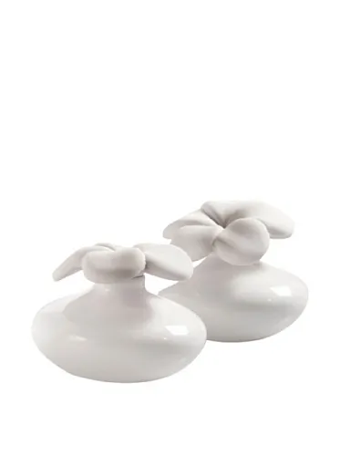 Millefiori - 2 Fiori Ornamentali, Mini diffusori, in Ceramica, Bianco, 8,4 x 15,4 x 7,8 cm