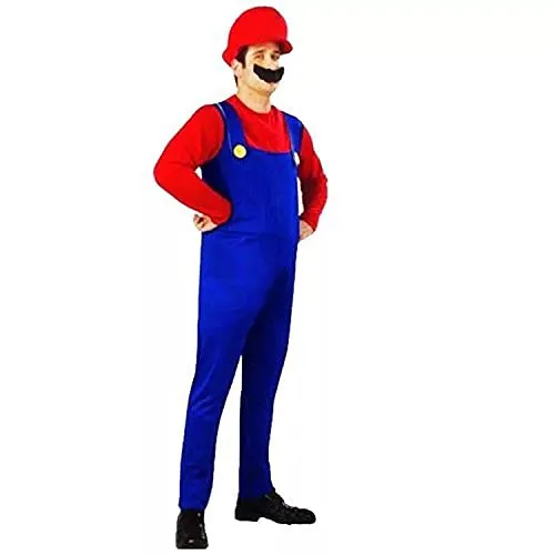 thematys Super Mario Luigi cappello + pantaloni + barba - costume per adulti - perfetto per Carnevale e Cosplay (Medium, Super Mario)