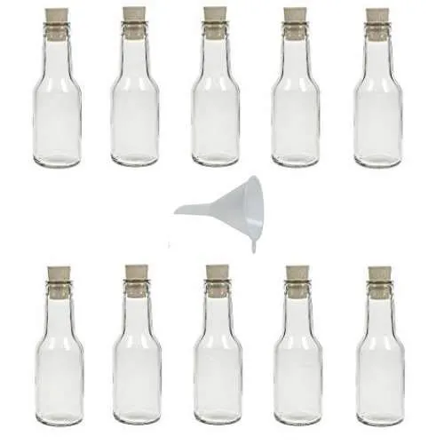 Viva Haushaltswaren - 10 Bottiglie Piccole in Vetro con Tappo in Sughero da riempire autonomamente, capacità 150 ml, Imbuto da 7 cm Incluso