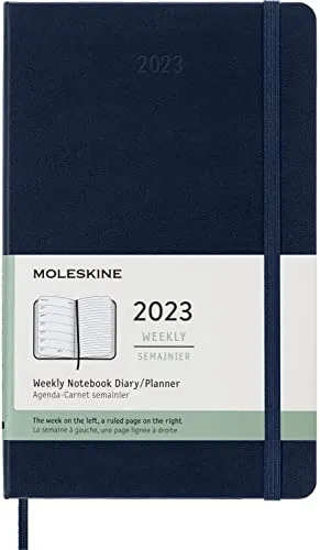 Moleskine Agenda Settimanale 2023, Agenda 12-Mesi, Agenda Settimanale, Copertina Rigida, Formato Large 13 x 21 cm, Colore Blu Zaffiro