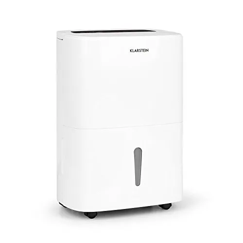 Klarstein DryFy 20 - Deumidificatore a Compressione, 20 L/24h, 420 W, 40-50 m² (fino 125 m3/h), Timer, Modalità silenziosa, automatico e regolabile, Maniglia per trasporto, Bianco