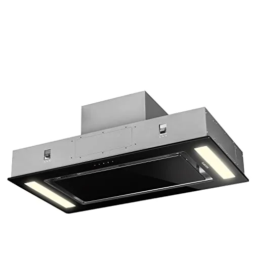 Klarstein Remy - Cappa Cucina, Cappa Aspirante ad Incasso, Controllo Touch, Cappa ad Isola, Illuminazione Piano Cottura, LED, Fino a 620 m³/h, Telecomando, 90 cm, Nero