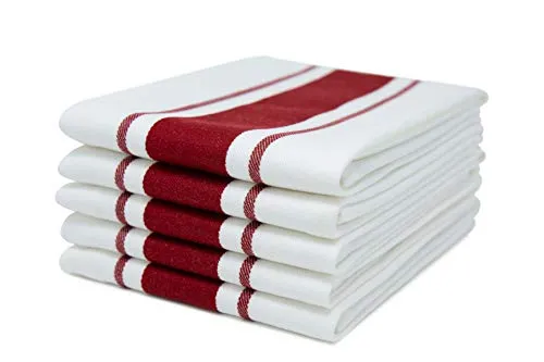 Sticky Toffee Asciugamani da Cucina in Cotone 100% | Set di 5 Asciugamani da Cucina | 50 x 70 cm | Rosso | Assorbente Vetro Cucina Bar Ristorante