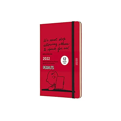 Moleskine Agenda Settimanale 2022, Edizione Limitata Charlie Brown Peanuts, 12 Mesi, Weekly Planner e Notebook, Copertina Rigida, Formato Large 13 x 21 cm, Colore Rosso Scarlatto, 144 Pagine