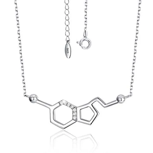 Collana con Ciondolo a Forma di Molecola di serotonina, in Argento Sterling 925, per Insegnanti, professori, laureati, Amanti della Scienza