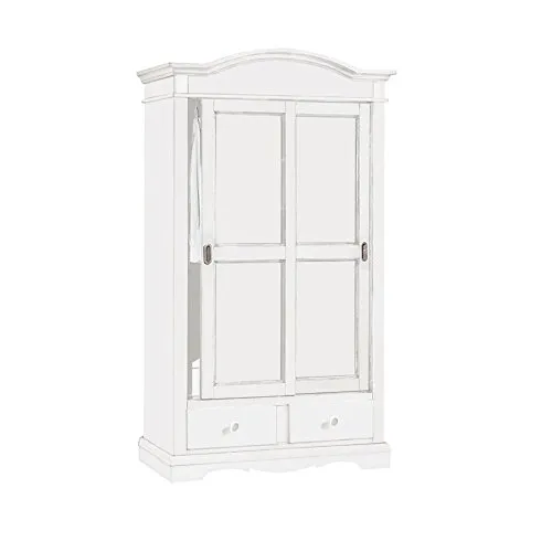 InHouse srls Armadio 2 Porte scorrevoli,Arte povera,in Legno massello e MDF con Rifiniture Bianco Opaco- Mis.122X59X200H