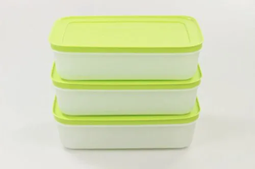 Tupperware Set di 3 contenitori bassi per freezer 29739 da 1,0 l, di colore verde e bianco, in finitura satinata e dal design con cristalli di ghiaccio