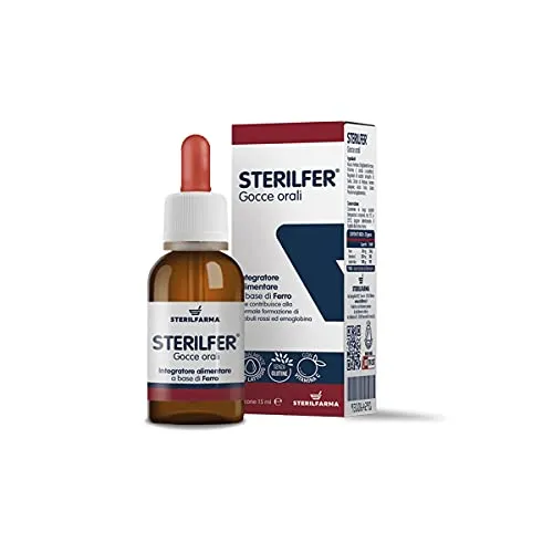 Sterilfer integratore alimentare a base di Ferro microemulsionato in gocce “1 goccia pro kg", con Acido Folico e Vitamina C, dalla nascita, flacone da 15 ml