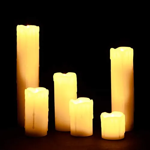 Relaxdays Candele a LED, Set da 6 Candeline in Cera Vera Senza Fiamma, Luce Tremolante Elettrica, Batterie, Ø 5 cm,Crema, pz