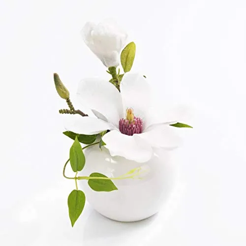 artplants.de Magnolia Artificiale FEMI in Vaso di Ceramica, Bianco, 23cm, Ø 17cm - Fiore di Magnolia/Decorazione Floreale