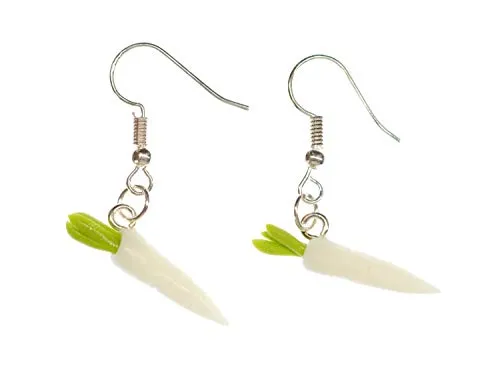orecchini Ravanello Radi Miniblings orecchini Kawaii mangiare verdure in miniatura bianco