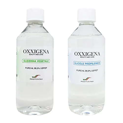Oxxigena - Kit Base Neutra da 1 lt, con Gicerina Vegetale Liquida Pura (500 ml) + Glicole Propilenico Liquido Puro (500 ml), 50 VG / 50 PG, 100% Made in Italy, Purezza Farmaceutica Certificata