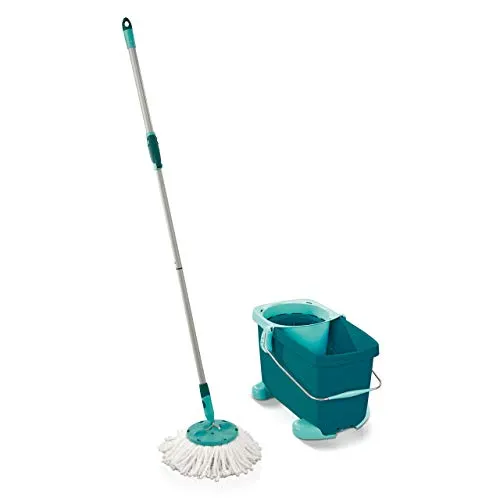 Leifheit Clean Twist Mobile Disc Ergo Pavimenti, Lavapavimenti Professionale Flessibile A 360°, Mop Rotante con Manico Regolabile E Rotelle, Verde