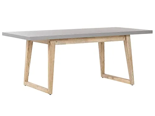 Tavolo Moderno da Giardino in Legno e Piano in Cemento 180 x 90 cm Grigio Oria