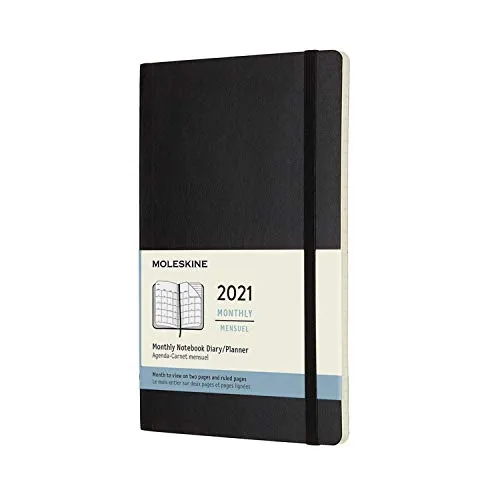 Moleskine - Agenda Mensile 2021, Planner Mensile 12 Mesi, Monthly Notebook con Copertina Morbida, Formato Large 13 x 21 cm, Colore Nero, 128 Pagine