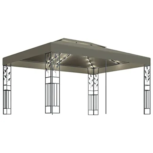 vidaXL Gazebo con Tetto Doppio e Luci LED 3x4 m Grigio Talpa