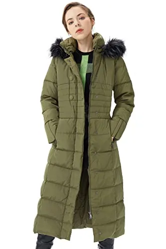 OROLAY Piumino da Donna con Cappotto Lungo Maniche Raglan con Cappuccio in Pelliccia Army Green XL