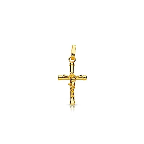 Monde Petit Croce con Cristo 16x10 mm per bambini - oro giallo 18k (750) - Scatola Regalo - Certificato di garanzia