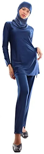 Musuly Burkini Blu Scuro – Combinazione Costume da Bagno con Velo (46)