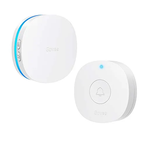 Campanello Senza Fili, Govee Campanello Wireless IP66 Impermeabile con Raggio d'Azione di 300m 36 Suonerie 5 Volume Regolabile, 1 Trasmettitore e 1 Ricevitore per Casa, Negozio, Ufficio(Bianco)