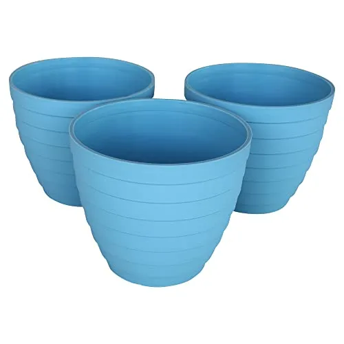Mypicompany. 3 Vasi per Piante in Plastica da 18 cm in Colore Blu. Vaso per Piante da Interno. Vasi da Esterno. Vaso Plastica (18 cm Blu)