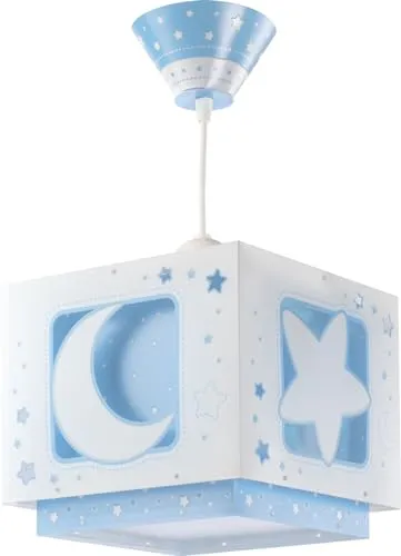 Dalber 63232T Lampadario"Luna", per bambini, Colore Blu, lampadina a incandescenza, plastica