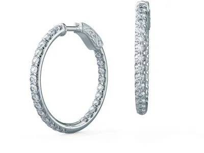 Orecchini a cerchio in oro bianco massiccio 14 carati per le donne 1,56 ct taglio rotondo reale solitario diamanti orecchini