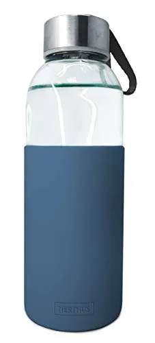 Nerthus FIH 394 Bottiglia di Vetro da 400 ml Blu, Borosilicato e Silicone