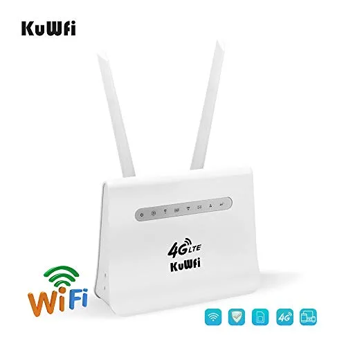 KuWFi Router 4G LTE Wireless CPE，Router Internet WiFi WiFi 4G con slot per scheda SIM con antenne Cat4 Mobile WiFi Hotspot Support B1 / B3 / B7 / B8 / B20