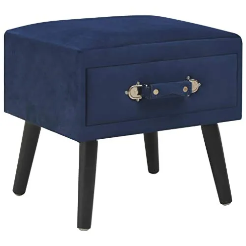 vidaXL Comodino Moderno con Cassetto Tavolino Notte Armadietto Bauletto in Velluto Blu e Gambe in Massello di Pino 40x35x40 cm